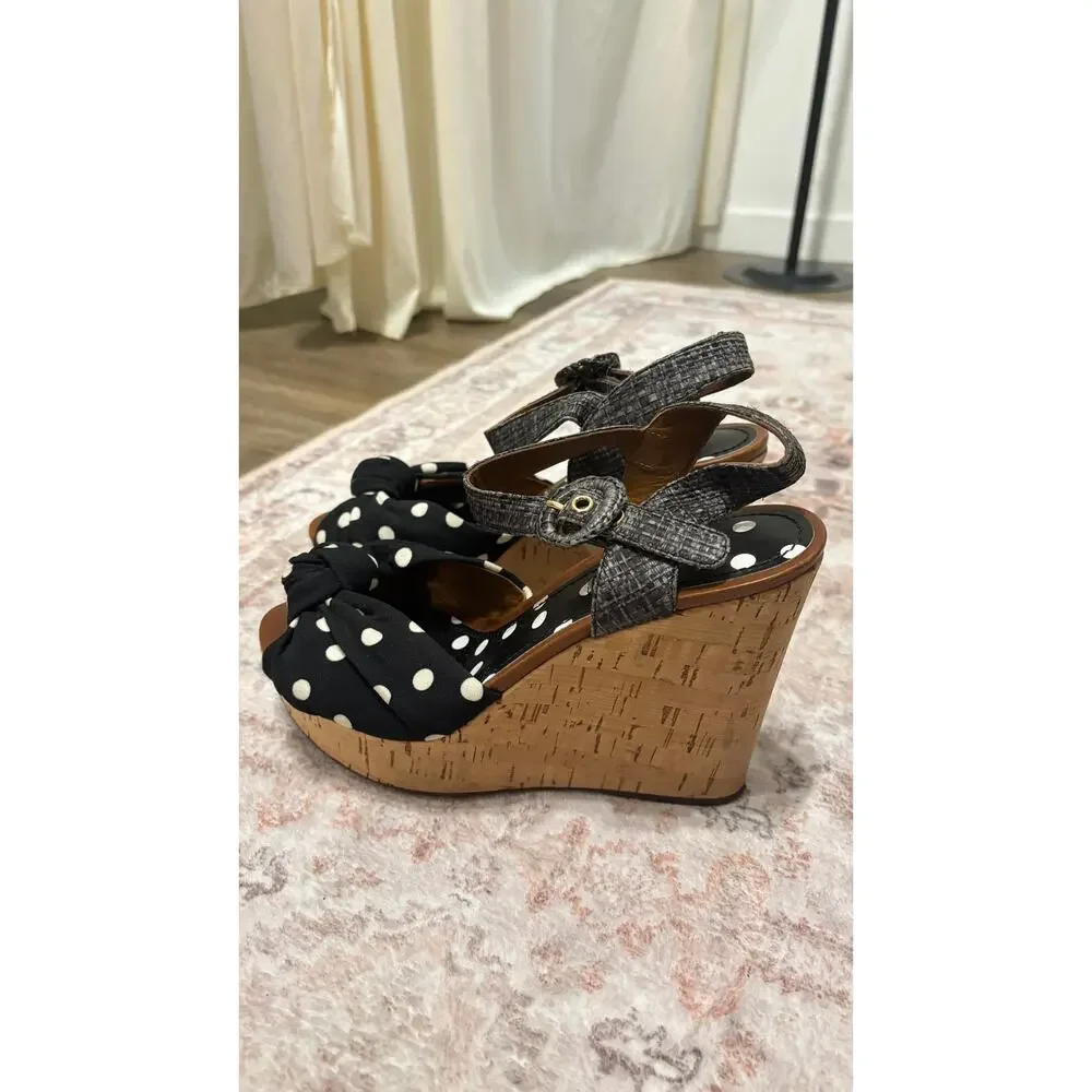 Dolce & Gabbana Polka Dot Cork Wedge Sandals Ankle Strap Women's US 7.5 - Picture 6 of 9